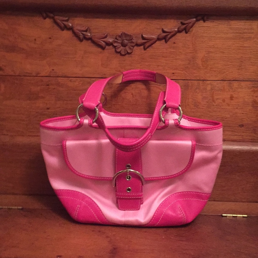 Coach pink canvas & Leather Hobo Satchel